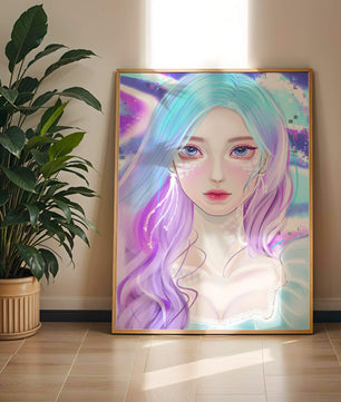 Fantasy portrait of a woman with pastel hair and vibrant features