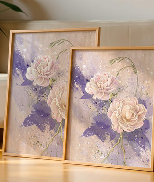 Elegant floral artwork with soft purple and pink hues