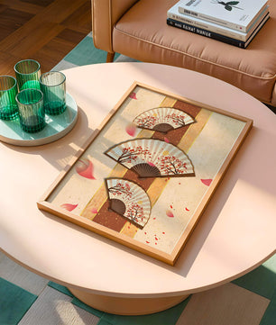 Elegant Japanese Fans with Cherry Blossom Design on Textured Background - Mi tienda