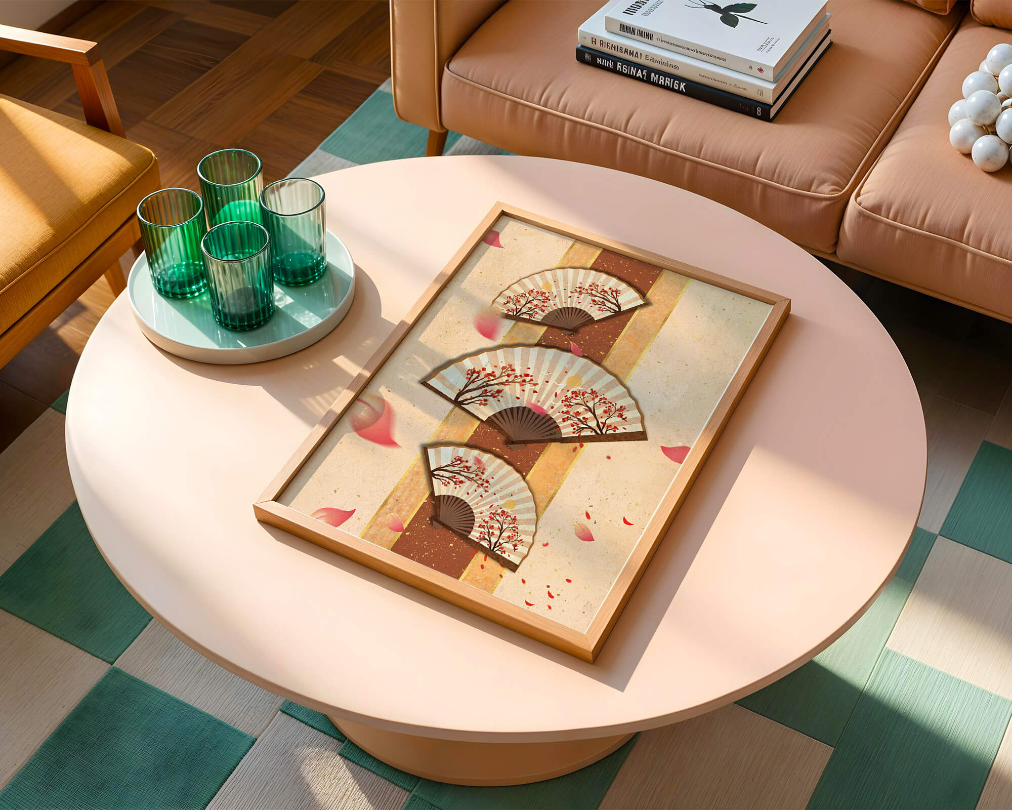 Elegant Japanese Fans with Cherry Blossom Design on Textured Background - Mi tienda