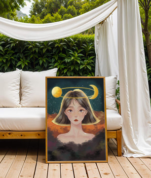 Surreal portrait of a girl with celestial elements
