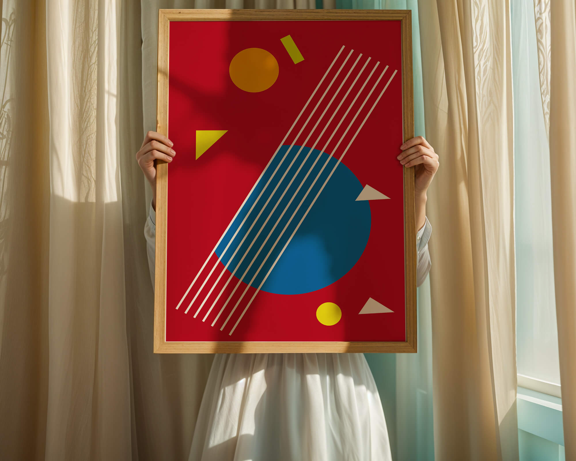 Abstract geometric shapes with bold colors and lines