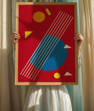 Formas geométricas abstractas con colores y líneas audaces