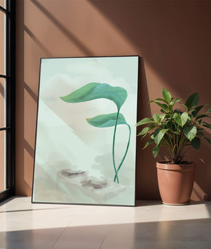 Minimalistic Art of Green Leaves on Abstract Background