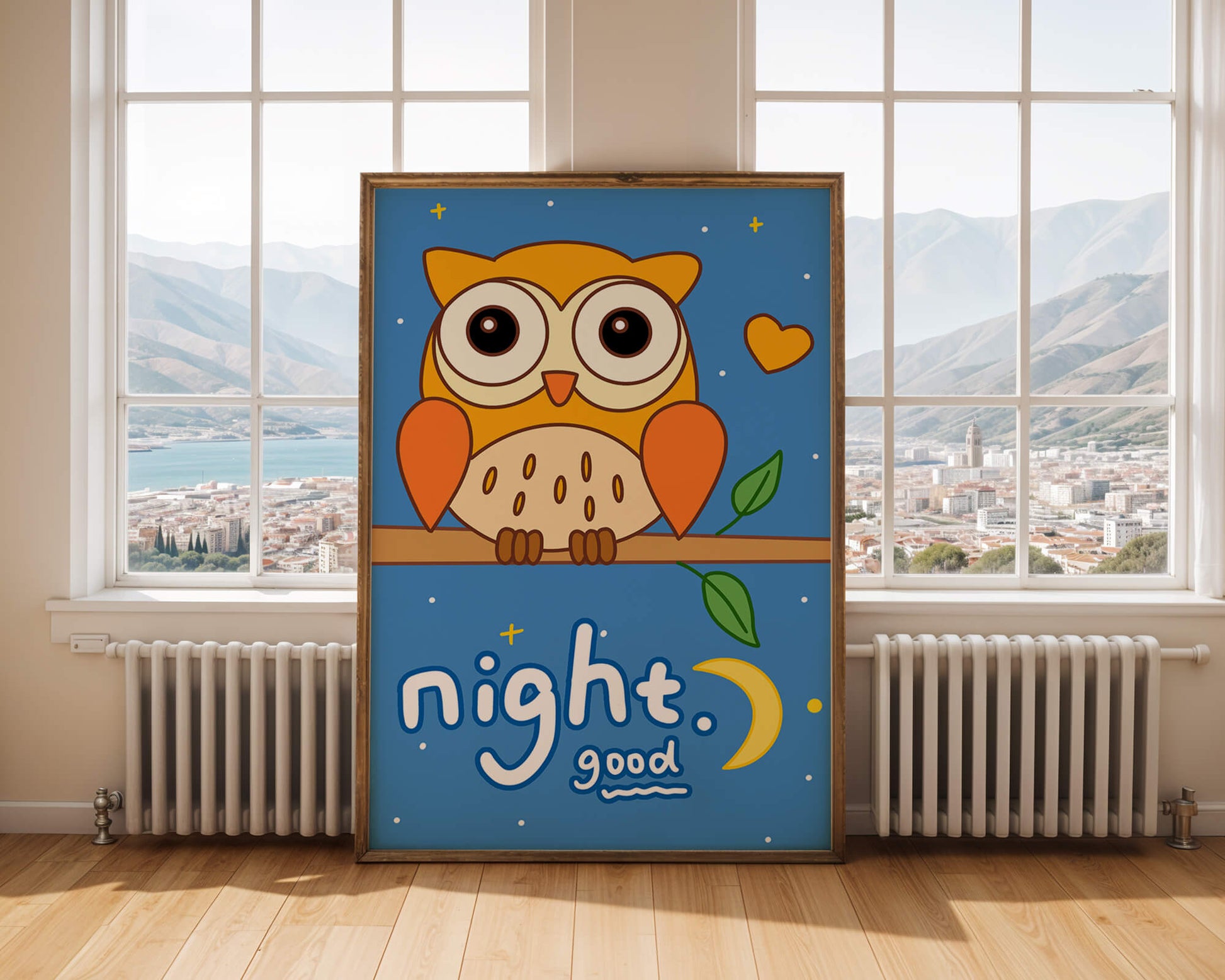 Colorful owl illustration with night theme and positive message