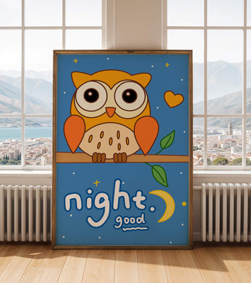 Colorful owl illustration with night theme and positive message