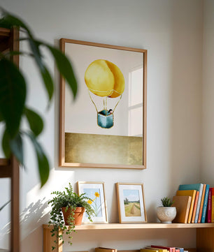 Charming Hot Air Balloon Illustration with Golden Accents