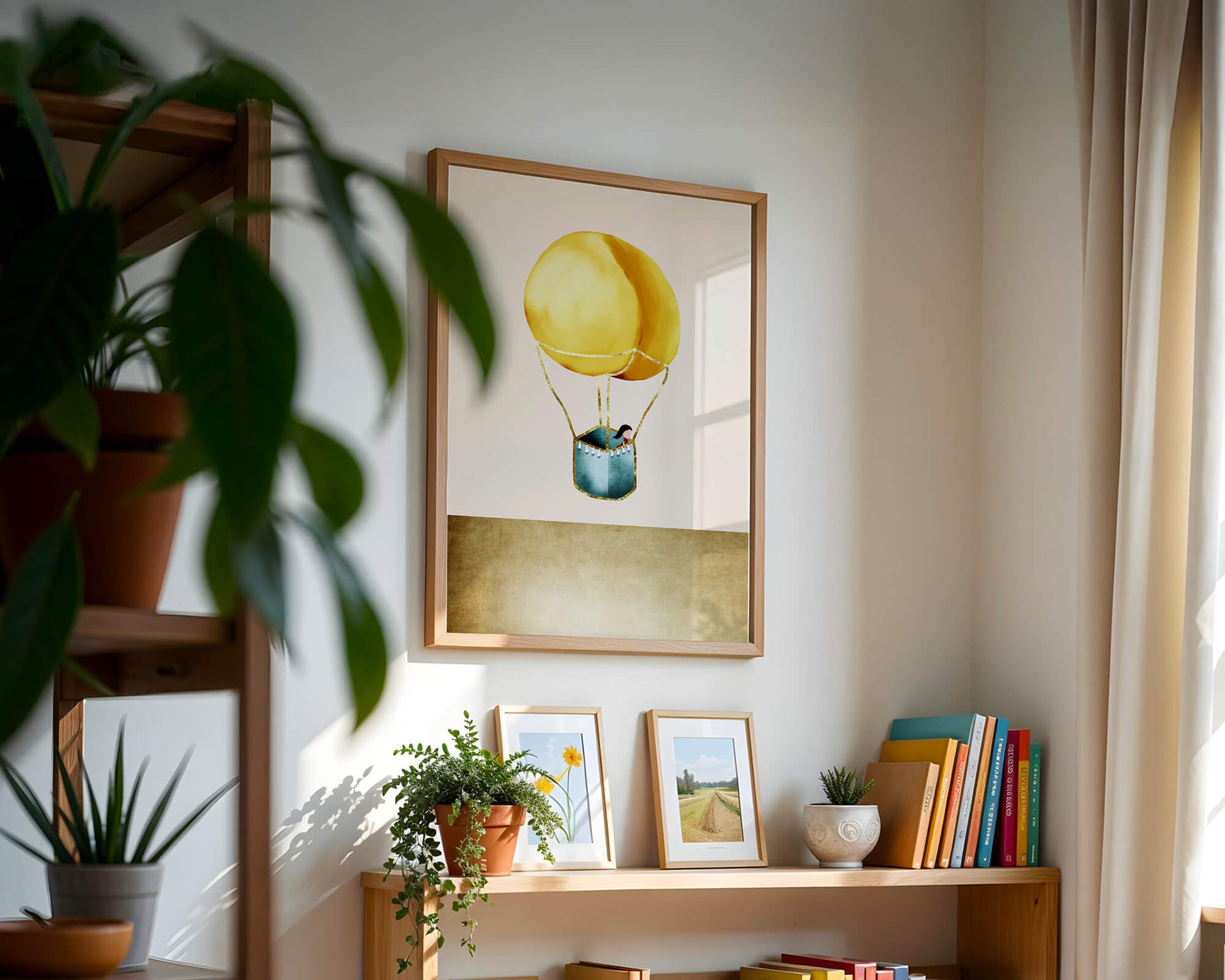 Charming Hot Air Balloon Illustration with Golden Accents