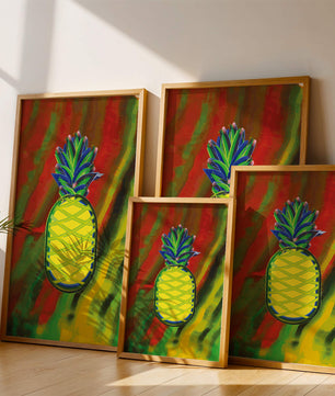 Piña abstracta colorida con fondo vibrante