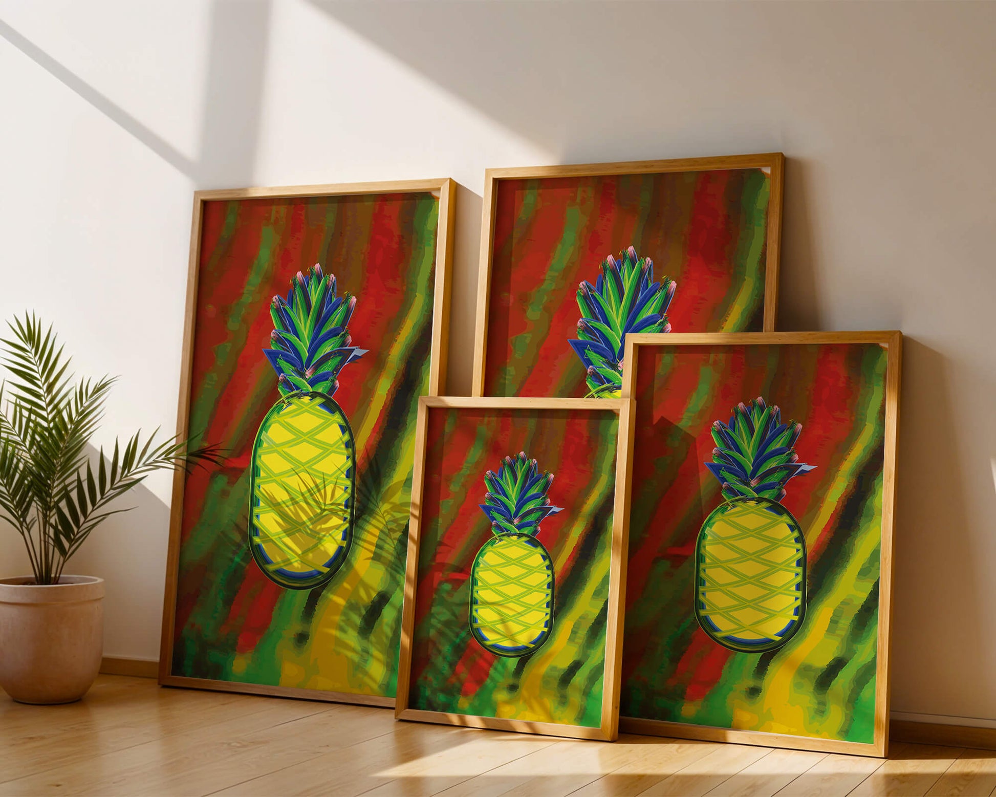 Piña abstracta colorida con fondo vibrante