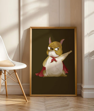Cartoon superhero dog with red cape illustrating playful strength