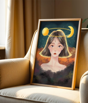 Surreal portrait of a girl with celestial elements