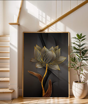 Golden Lotus Flower On Abstract Grey Background - Mi tienda