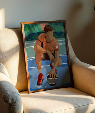 Ilustración de un jugador de baloncesto en la cancha en una pose dinámica
