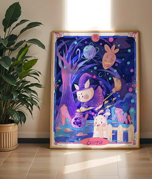 Whimsical zodiac scorpio scene with a magical theme