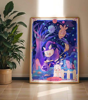 Whimsical zodiac scorpio scene with a magical theme