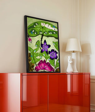 Bunte Blumenillustration mit exotischen Blumen und Blättern