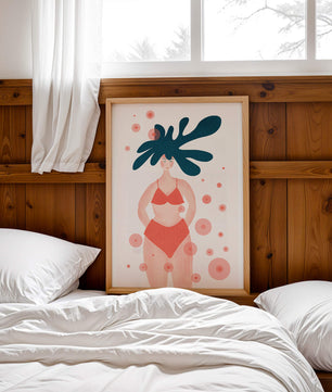 Abstract Illustration of a Woman in Swimwear with Creative Hair Design - Mi tienda