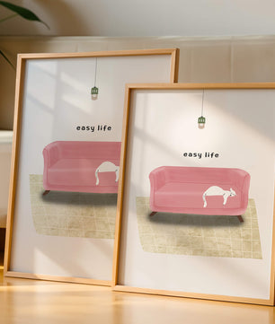 Minimalist Interior with Pink Sofa and Relaxed White Cat