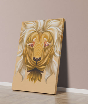 Lion Face with Intricate Golden Pattern and Flowing Mane