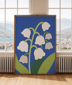 Abstract Lily of the Valley Illustration on Blue Background