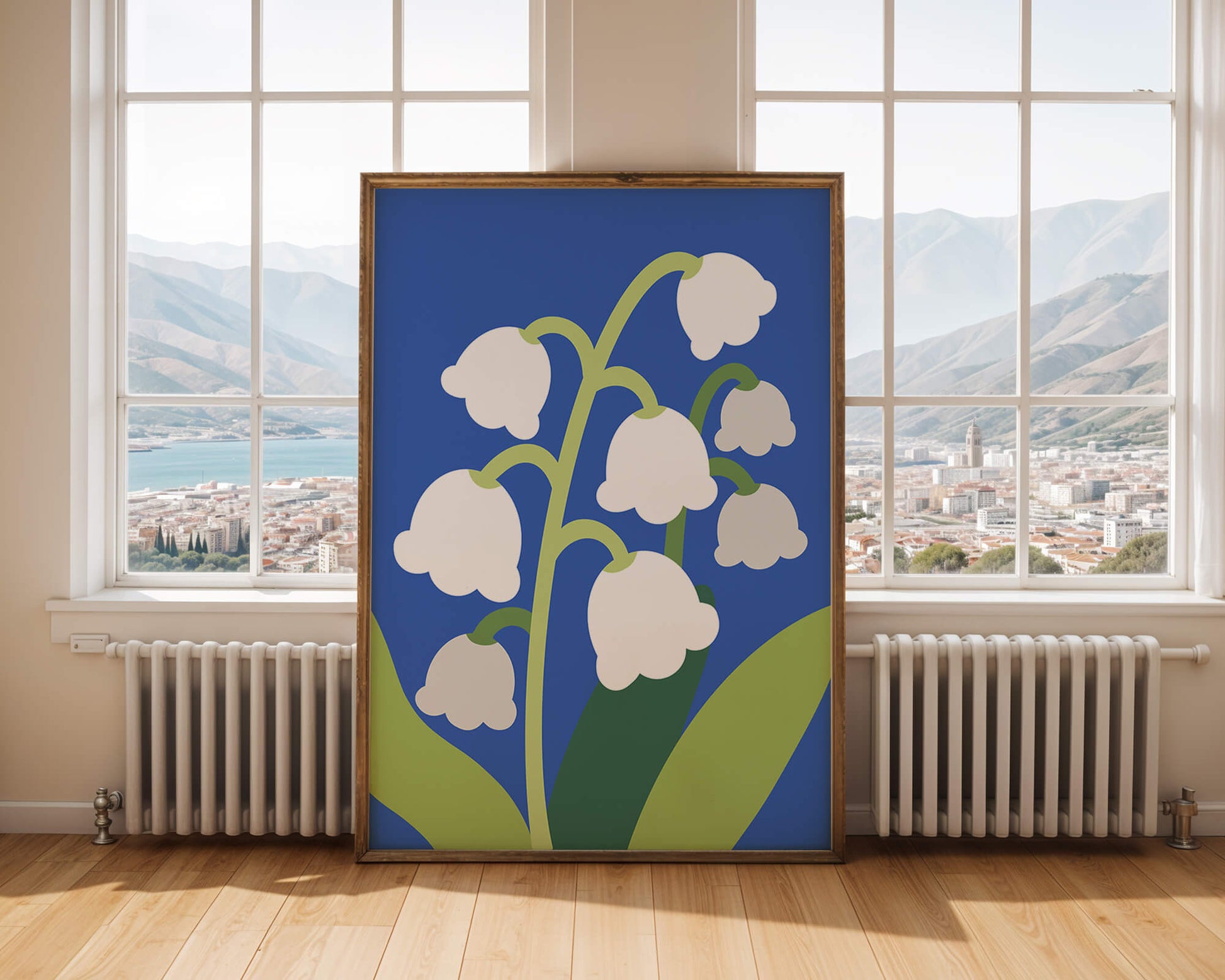 Abstract Lily of the Valley Illustration on Blue Background