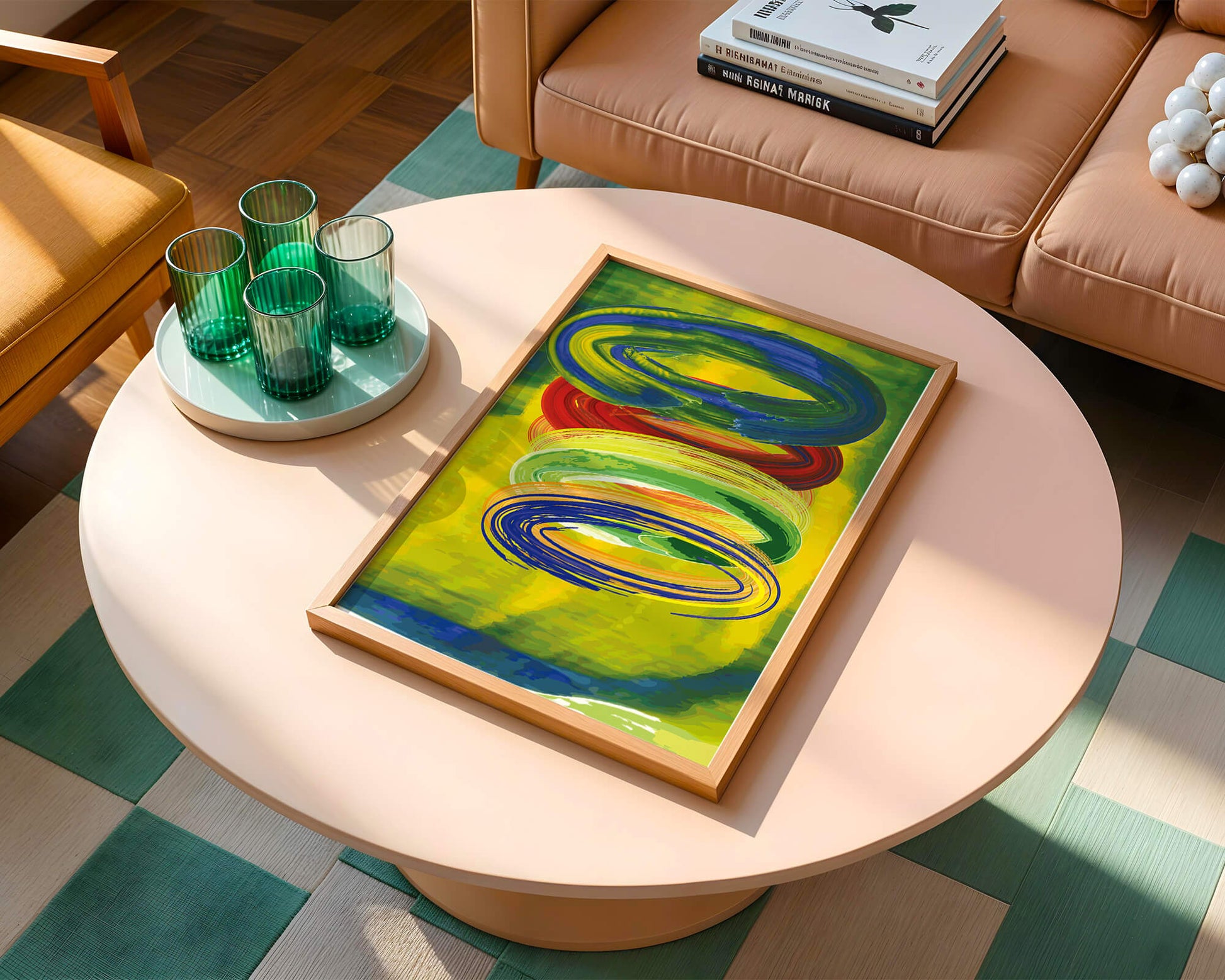 Motifs tourbillonnants abstraits colorés sur fond vibrant