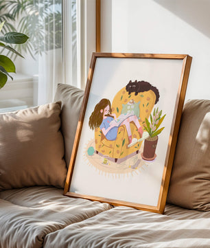 Cozy Reading Corner with Relaxed Girl and Cat