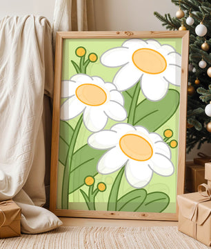 Charming illustrated daisies on a green background