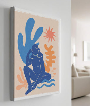 Abstract Illustration of a Blue Silhouette Woman with Organic Shapes