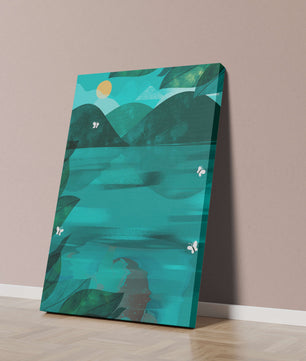 Tranquil Mountain Lake with Butterflies at Sunrise