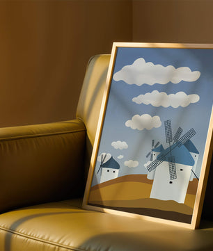 Scenic Windmills on a Sunny Day with Blue Skies and Clouds