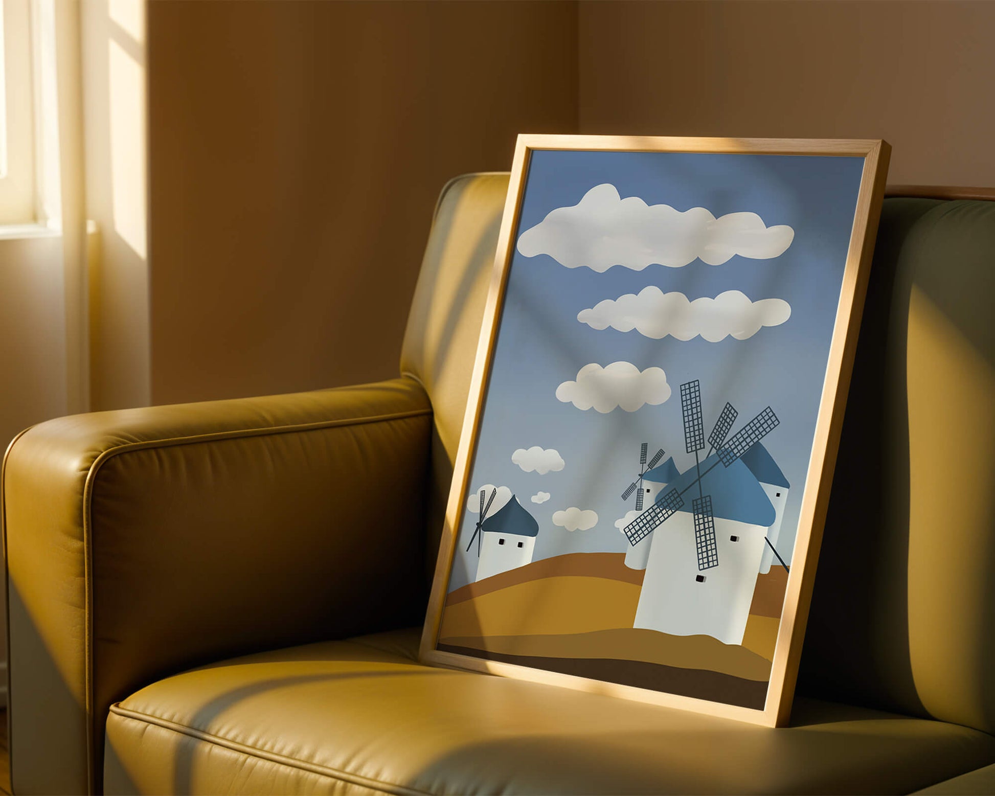 Scenic Windmills on a Sunny Day with Blue Skies and Clouds
