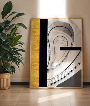 Abstract spiral staircase with a gold accent design