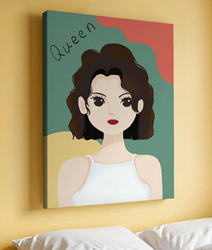 Stylized illustration of a confident woman with abstract background