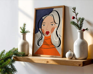 Colorful abstract portrait featuring a woman with red lips and hoop earrings on textured background - Mi tienda