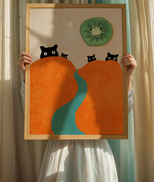 Playful Cats and Smiling Kiwi in Vibrant Hills