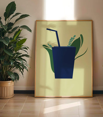 Modern cafe drink illustration with botanical elements