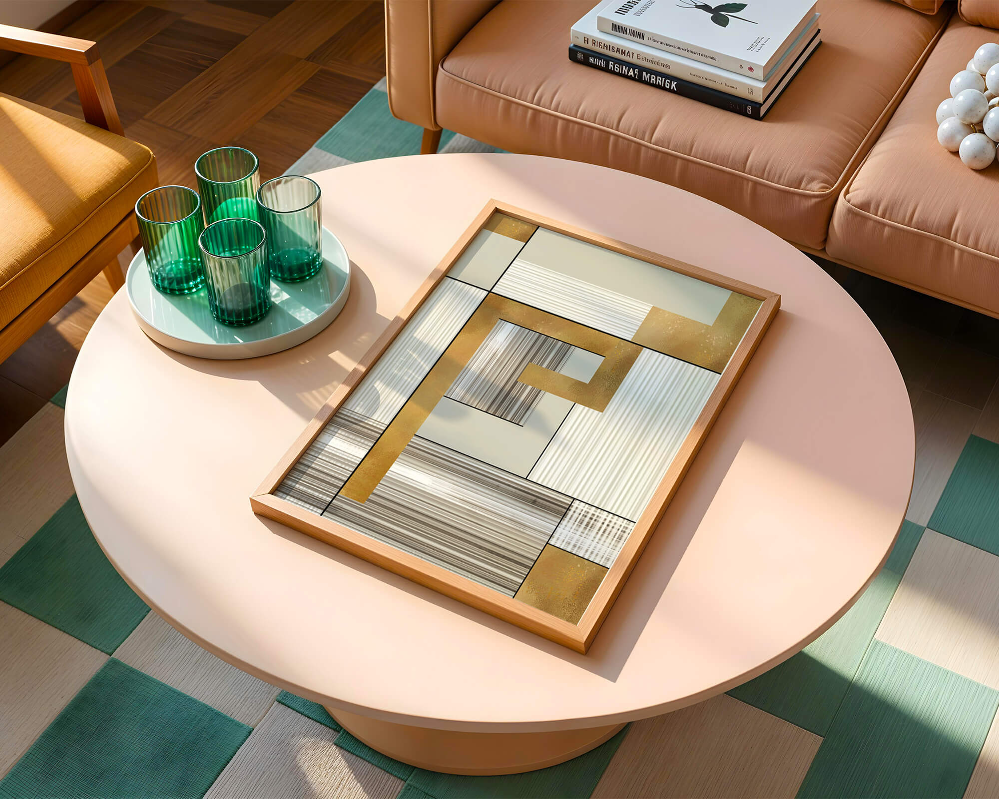 Abstract geometric pattern with gold and neutral tones