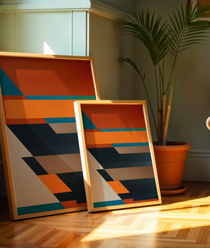 Arte abstracto geométrico con colores llamativos y formas dinámicas