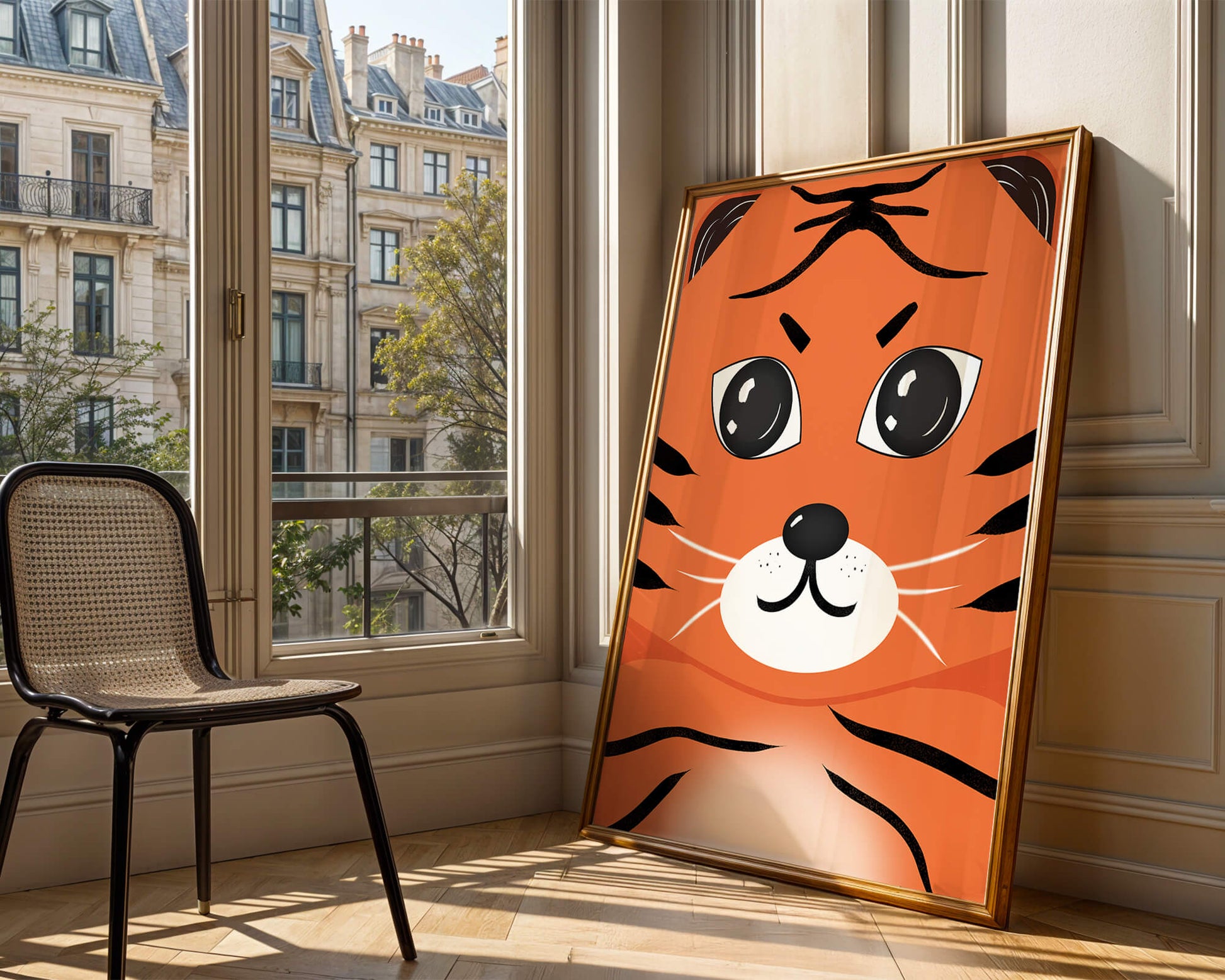 Adorable tiger face illustration with bold features