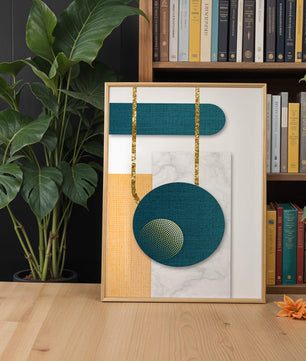 Abstract geometric design with gold accents and textured elements