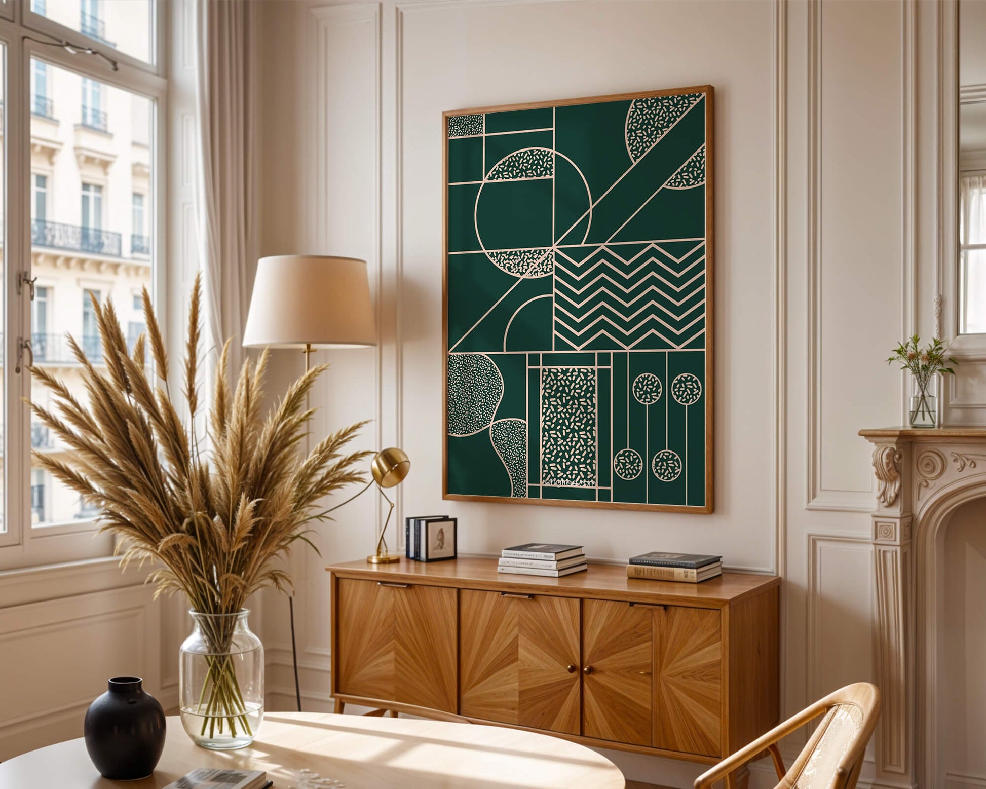 Geometric Abstract Art with Circle and Line Patterns