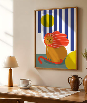 Colorful abstract lion illustration with vibrant stripes