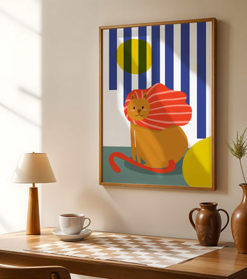 Colorful abstract lion illustration with vibrant stripes