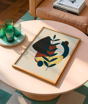 Abstract Botanical Composition with Geometric Shapes and Gold Accent - Mi tienda