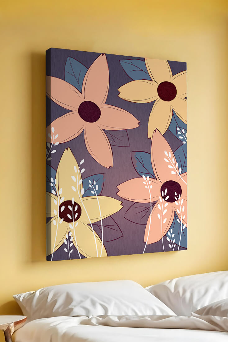 Colorful Floral Pattern with Abstract Leaves and Flowers