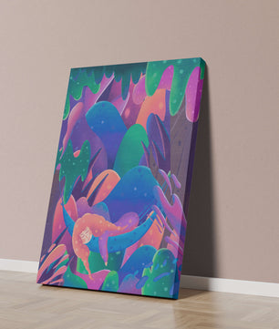 Selva surrealista onírica con mujer dormida