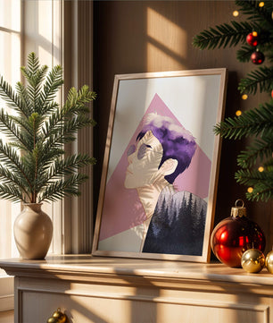Abstract Portrait of a Person with Forest Silhouette and Purple Hair - Mi tienda
