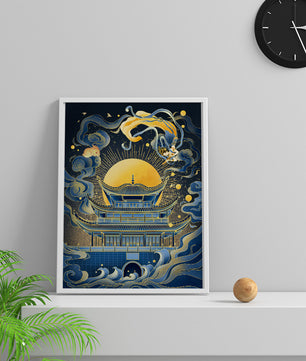 Traditional Asian Pagoda with Celestial Elements and Gold Accents - Mi tienda